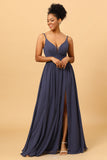 Twilight Ruched Long Chiffon Bridesmaid Dress with Slit