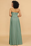 A Line Strapless Satin Floor-Length Bridesmaid Dress with Pockets