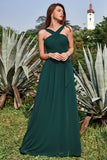 A-Line Halter Floor-Length Pine Chiffon Bridesmaid Dress