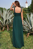 A-Line Halter Floor-Length Pine Chiffon Bridesmaid Dress