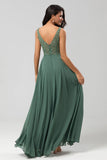 A-Line Beaded Eucalyptus Long Bridesmaid Dress