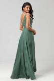 A-Line Beaded Eucalyptus Long Bridesmaid Dress