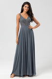 A-Line Beaded Eucalyptus Long Bridesmaid Dress