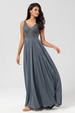 A-Line Beaded Eucalyptus Long Bridesmaid Dress