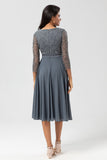 A Line Eucalyptus V-Neck Beaded Long Sleeves Bridesmaid Dress