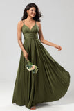 A Line Spaghetti Straps Floor-Length Satin Bridesmaid Dress