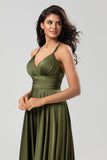 A Line Spaghetti Straps Floor-Length Satin Bridesmaid Dress