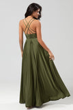 A Line Spaghetti Straps Floor-Length Satin Bridesmaid Dress