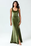 Mermaid Square Neck Floor-Length Velvet Bridesmaid Dress with Slit