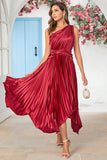 Burgundy Asymmetrical One Shoudler Velvet Bridesmaid Dress