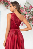 Burgundy Asymmetrical One Shoudler Velvet Bridesmaid Dress