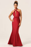 Burgundy Mermaid Halter Floor Length Bridesmaid Dress