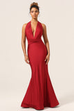 Burgundy Mermaid Halter Floor Length Bridesmaid Dress