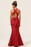 Burgundy Mermaid Halter Floor Length Bridesmaid Dress