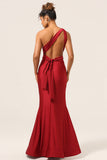 Burgundy Mermaid Halter Floor Length Bridesmaid Dress