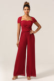 Burgundy Convertible Floor Length Chiffon Pant Suit For Bridesmaid