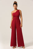 Burgundy Convertible Floor Length Chiffon Pant Suit For Bridesmaid