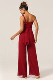 Burgundy Convertible Floor Length Chiffon Pant Suit For Bridesmaid