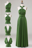 Olive Green Spandex A Line Convertible Wear Long Bridesmaid Dress