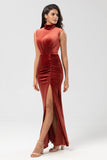 Mermaid Terracotta Velvet Sleeveless Bridesmaid Dress