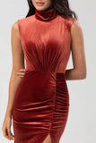 Mermaid Terracotta Velvet Sleeveless Bridesmaid Dress