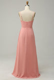 Blush A LineSpaghetti Straps Ruched Chiffon Bridesmaid Dress with Ruffles