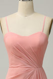 Blush A LineSpaghetti Straps Ruched Chiffon Bridesmaid Dress with Ruffles