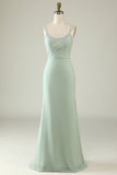 Sage Green Mermaid Draped Spaghetti Straps Chiffon Bridesmaid Dress