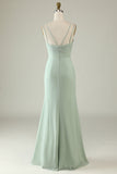 Sage Green Mermaid Draped Spaghetti Straps Chiffon Bridesmaid Dress