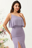 Purple Mermaid One Shoulder 100D Chiffon Bridesmaid Dress with Ruffles