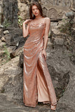 Mermaid Spaghetti Straps Floor-Length Blush Sequin Bridesmaid Dress with Split Front