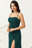 Pine A Line Spaghetti Straps Chiffon Bridesmaid Dress with Open Back