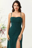 Pine A Line Spaghetti Straps Chiffon Bridesmaid Dress with Open Back