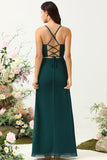 Pine A Line Spaghetti Straps Chiffon Bridesmaid Dress with Open Back