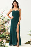 Pine A Line Spaghetti Straps Chiffon Bridesmaid Dress with Open Back