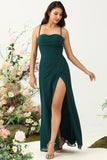 Pine A Line Spaghetti Straps Chiffon Bridesmaid Dress with Open Back