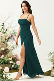 Pine A Line Spaghetti Straps Chiffon Bridesmaid Dress with Open Back