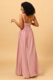 Blush Long Chiffon Bridesmaid Dress with Slit