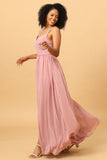 Blush Long Chiffon Bridesmaid Dress with Slit