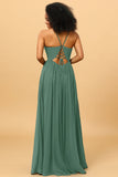 A Line Spaghetti Straps Chiffon Long Bridesmaid Dress with Slit