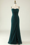 Pine A Line Spaghetti Straps Chiffon Bridesmaid Dress with Open Back