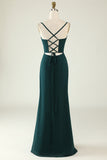 Pine A Line Spaghetti Straps Chiffon Bridesmaid Dress with Open Back